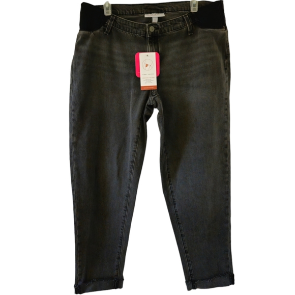 Isabel Maternity by Ingrid & Isabel Denim - Isabel Maternity Jeans Charcoal Power Stretch Denim Raw Hem Side Panel Elastane